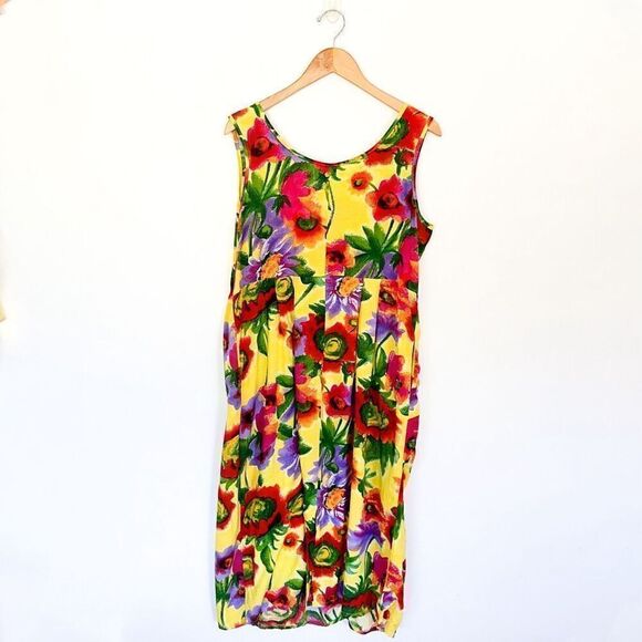 Jams World Vintage Women’s Yellow Red Purple Large All-Over Floral Print Sleevel - Picture 2 of 9